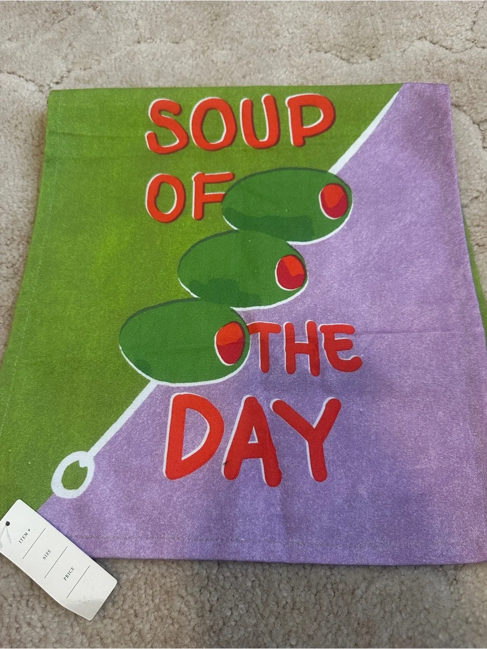Anthropologie Green & Purple 'Soup of the Day' Olive Kitchen Towel